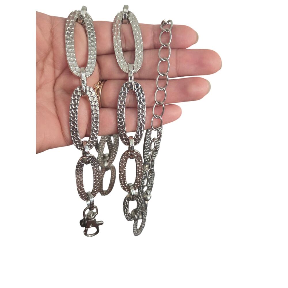 Vintage Y2K Silver Hammered Metal Chain Link Belt Hip Waist Adjustables Womens